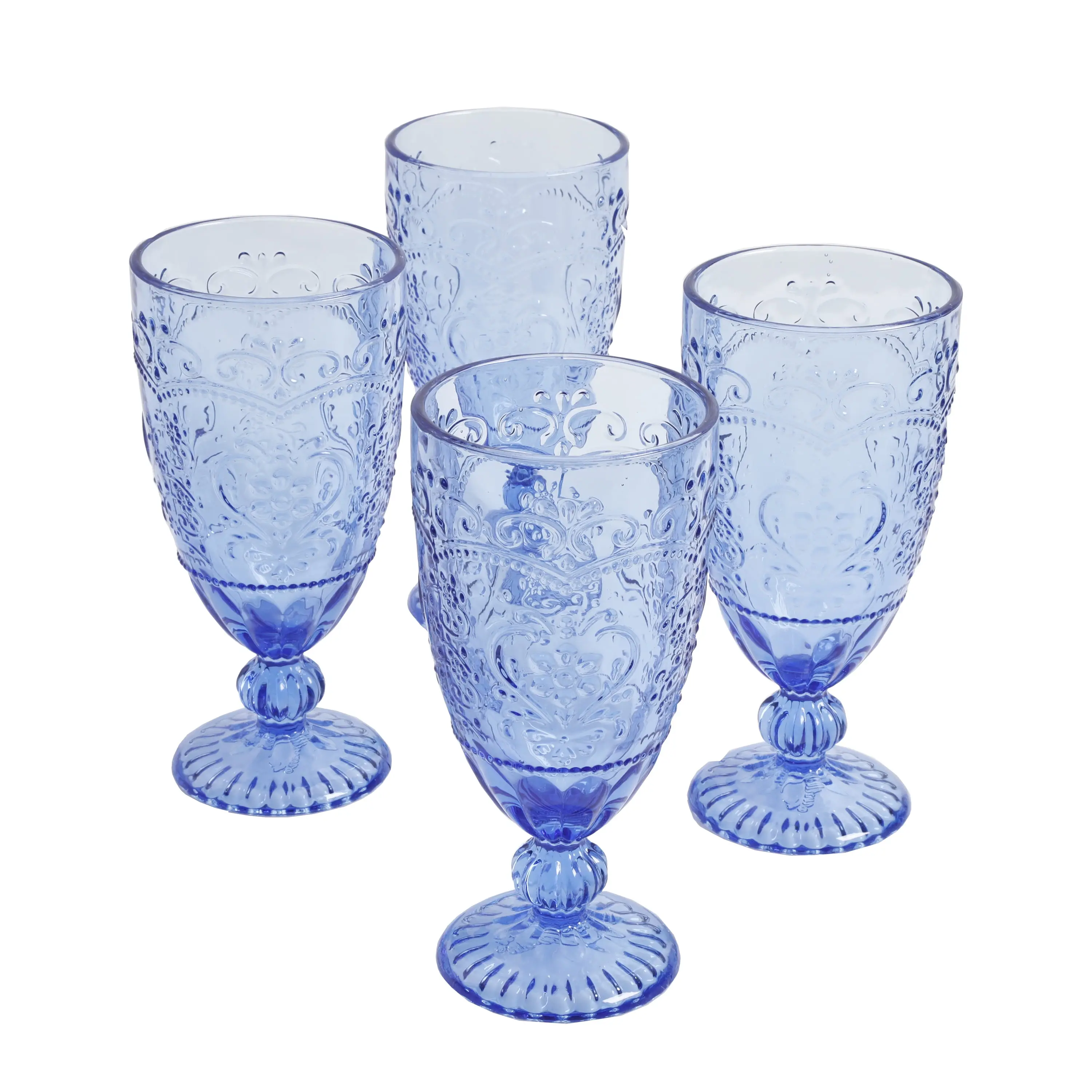 Amelia 4-Piece 14.7-Ounce Goblet Set, Blue Classic Drinkware Glass Dinnerware