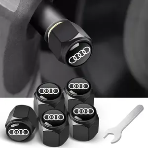 5-Piece Metal Car Wheel HUB Tire Valve Stem Caps, Compatible with Audi A3-A8 & Q Series Models, Durable Replacement Parts