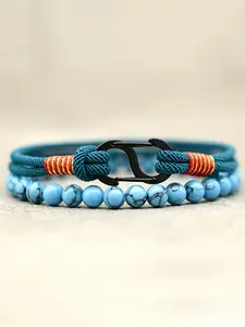 2-Piece Set Stainless Steel S-Shaped Braided Bracelet, Nylon Rope Beaded Wristband, Elegant Men's Gift, All-Season Accessory