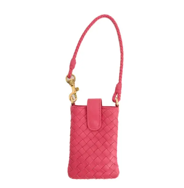 Pre-owned BOTTEGA VENETA Lambskin Crossbody Bags Hot Pink Intrecciato Nappa Leather Mini Phone Crossbody Bag J8063006
