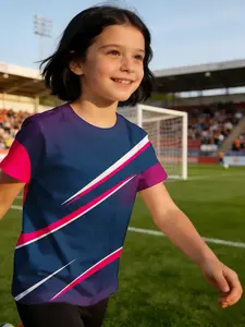 girl child jersey Diagonal Stripes Pink White Blue Gradient Pattern Breathable, light, and comfortable short sleeve T-shirt texture machine washable holiday wear soft and breathable polyester Comfortable training sports summer quick-dry