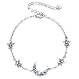 Moon Bracelet for Women 925 Sterling Silver Moonstone Celtic Moon Bracelet Irish Jewelry
