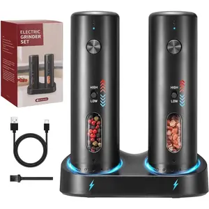 Salt Set Top-Refill Grinders with Variable Grinding Speed, External Coarseness, Black