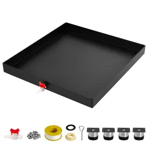 PrecisionAuto Heavy-Duty Carbon Steel Washing Machine Drain Pan 27x25 Inch – Drainage Hole, Leak-Proof Rust-Resistant Tray, 4 Stainless Steel Adjustable Anti-Vibration Feet – Includes Plastic Outlet
