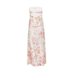 LYD- Women's Floral Print Tube , Elegant Bohemian Sleeveless Long  for Party Holiday Wedding Guest, Ladies Summer Clothes, Strapless Satin  -LYD elastic strap birthday dress fluffy tie dye keffiyeh pink maxi duwaji best kalogeras red Casual auntie black