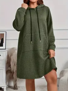 Plus Size Plaid Checkered Knit Long Dress for Women, Womenswear, Casual Loose Fit Hat Style, Comfortable Everyday Fashion for Daily Wear, One Piece