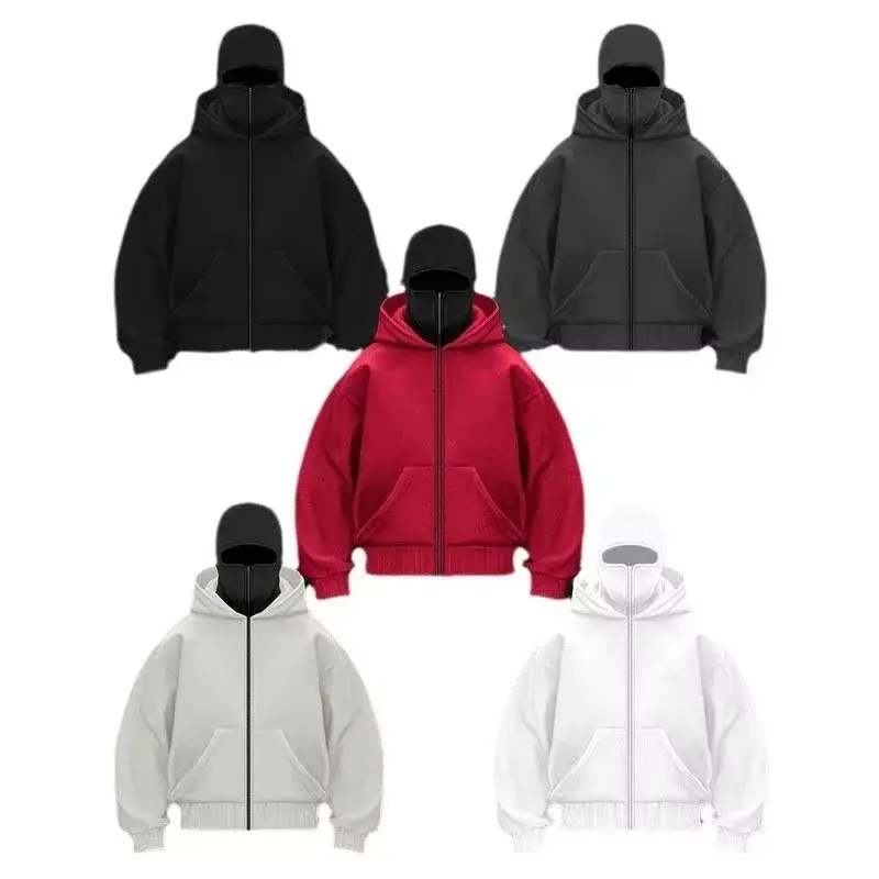 Men and women Balaclava Y2K Gothic Harajuku winter new item double hooded sweatshirt men's hooded mask zipper sportswear