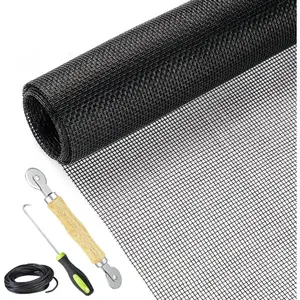 Screen Repair Kit Easy DIY Project 36" x 90" Fiberglass Screen Mesh with Rolling Tool and Screen Retainer Spline Screen kit for Windows Doors and Screens (36" x 90", Black)