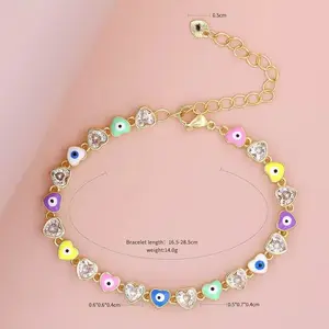 European-style Hip-hop Adjustable Bracelet with Heart-shaped Evil Eye & Chipped-enamel Zircon – Love & Good Luck  Perfect Gift for Women