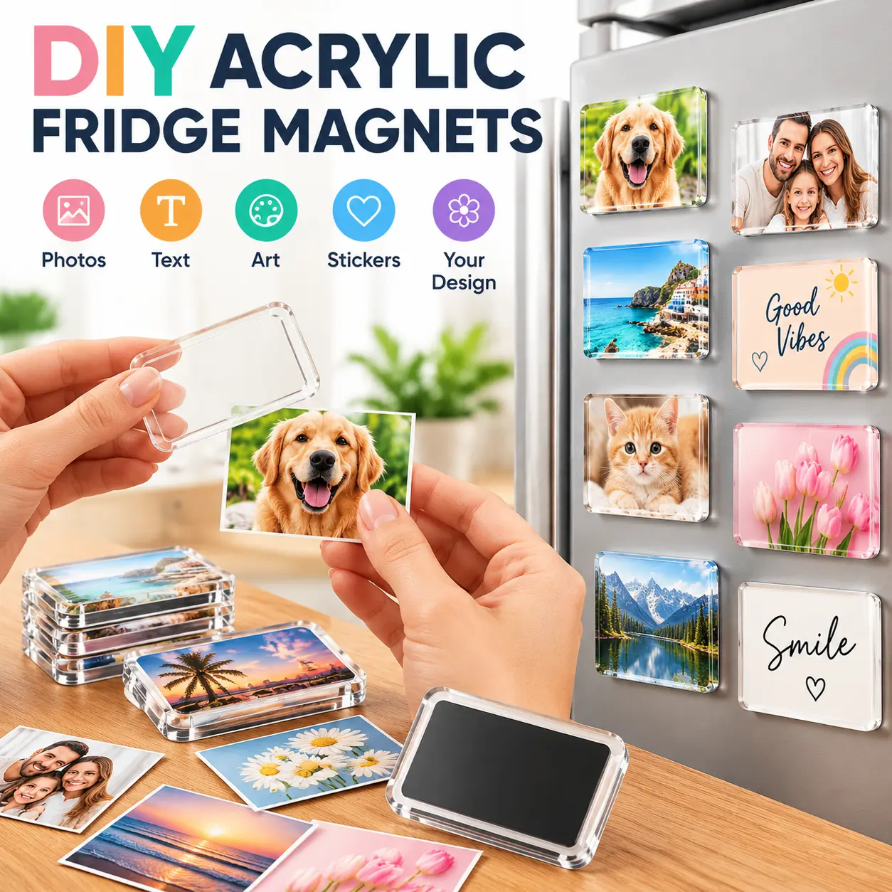 DIY Rectangle Acrylic Refrigerator Magnets, Clear Photo Frame Fridge Magnets for Pictures, Text, Logos and Decorative Inserts, Cute Kitchen and Home Decor, Personalized Craft Projects, Wedding Favors, Party Souvenirs and Promotional Gifts