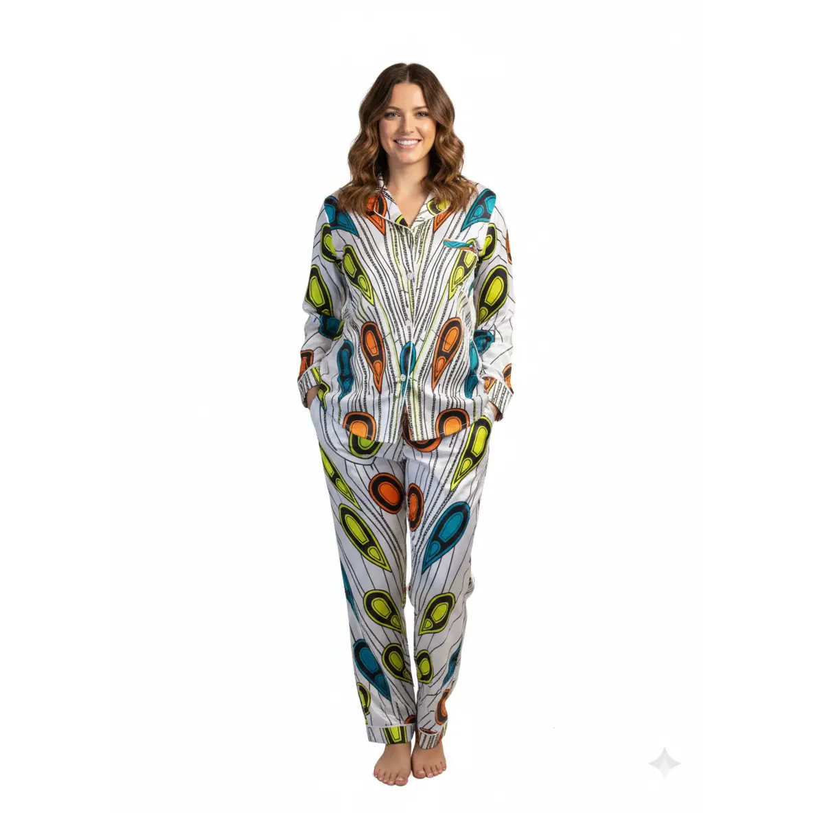 Colorful Abstract Print Long Pajama Set
