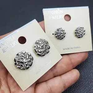 Hip Hop Jewelry Cookie Nugget Iced Silver plated Cubic Zirconia Stud Earrings Unisex Men Women