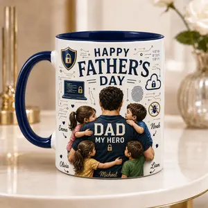 Custom Cybersecurity Dad Mug, 2D Printed 3D Effect Ceramic Coffee Cup, Father’s Day Family Tech Security Design, Personalized Gift from Kids for Cybersecurity Specialists, IT Dads, Programmers, Birthday Gift