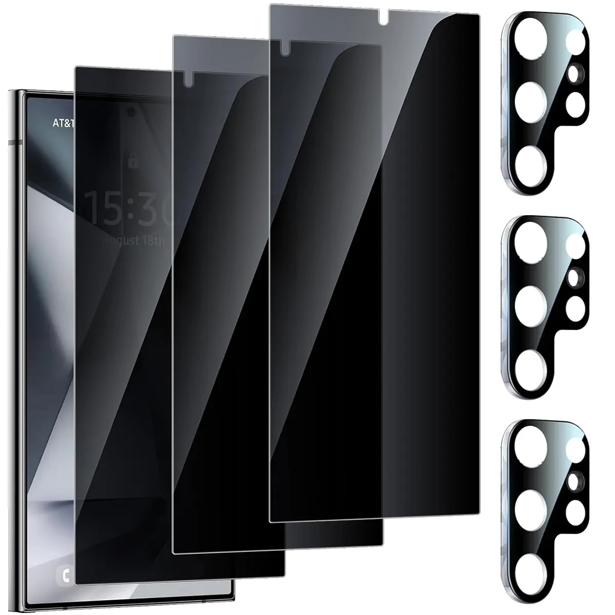 6 Pcs Set For Samsung Galaxy S25 Ultra S25 Plus S24 Ultra S24 Plus, 3x Privacy Glass Screen Protector + 3x Camera Lens Protector