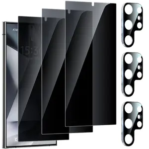 6 Pcs Set For Samsung Galaxy S25 Ultra Plus S24 Ultra Plus, 3x Privacy Glass Screen Protector + 3x Camera Lens Protector
