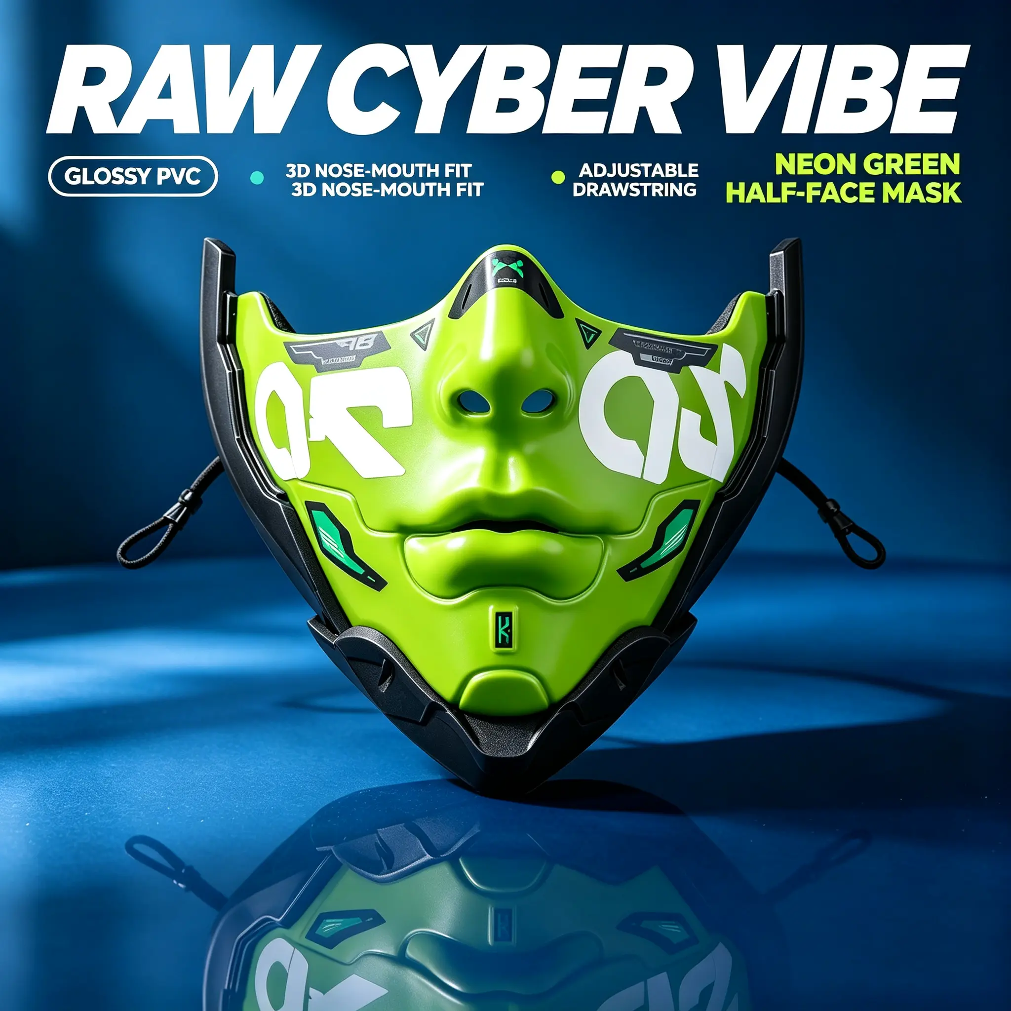 Steal The Spotlight | Eco-Friendly Neon Green Cyberpunk Rave Half Mask