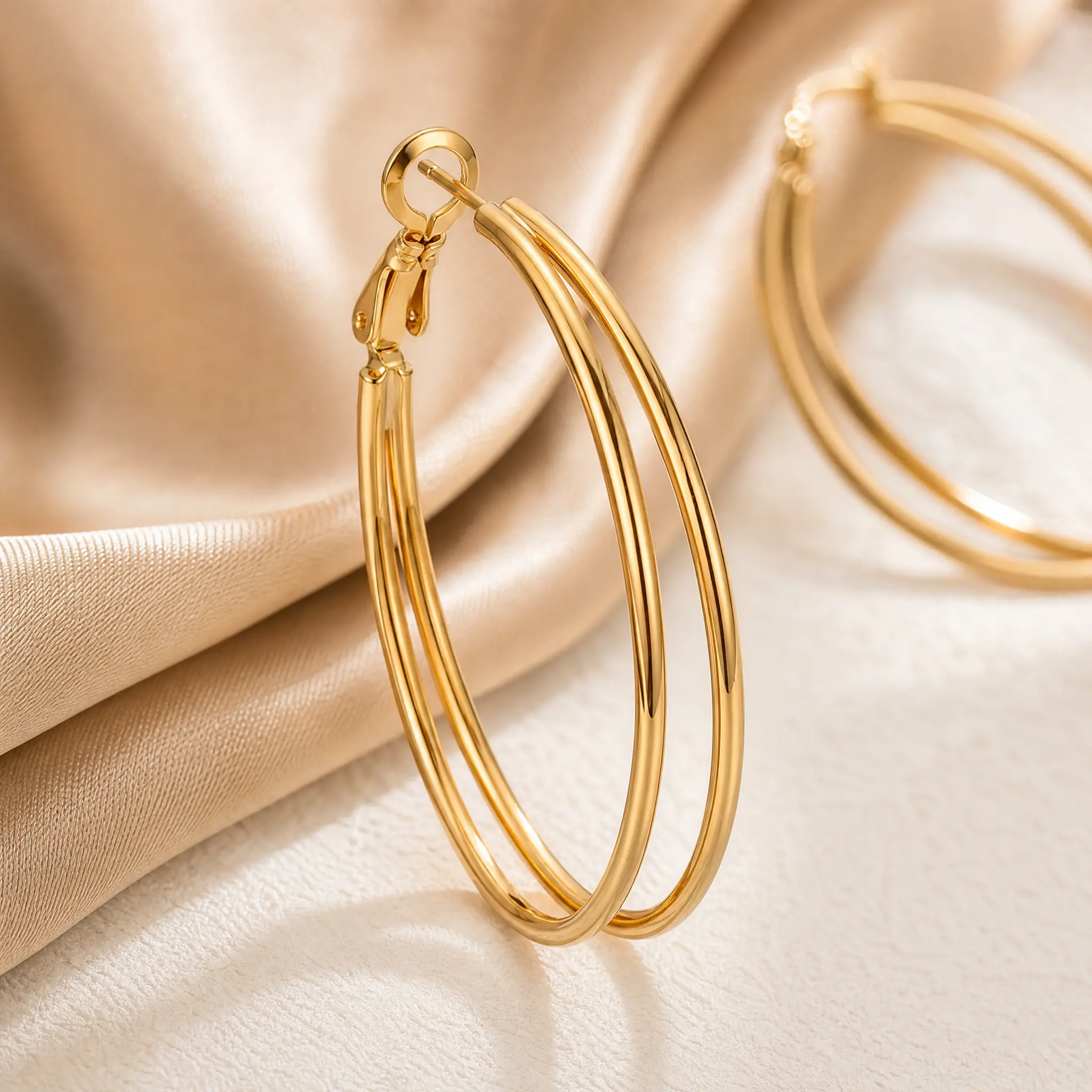 30mm Lightweight Layered Hoops，Gold Tone Double Hoop Earrings for Women, , Minimalist Daily Wear Jewelry