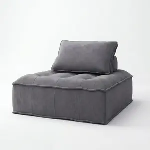 Modern Gray Square Sofa Set with Accent Pillow - Upholstered 2-Seater Couch for Contemporary Living Room - Soft, Supportive Cushions, Space-Saving Design