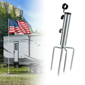 1pc Heavy Duty Iron Camping Tent Umbrella Stand with Ground Spikes - Sturdy Parasol Holder Bracket for Patio, Garden, Beach & Outdoor Use, White, Outdoor Umbrella Stand, Garden Shade Solution, Parasol Base Heavy Duty, Sun Umbrella Stand, Parasol Base