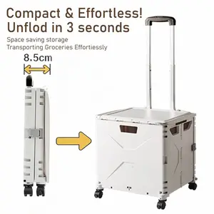 4-Wheel Foldable Hand Truck Expandable to 17.5in Fold to 3in 80lbs Haul 250lbs Seat Aluminum Heavy-Duty Plastic for Office School Warehouse Moving Tools