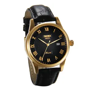 OIDEA Men's Roman Numeral Leather Strap Watch with Calendar, Grid Textured Dial, 3ATM Water Resistant, Imported Quartz Movement Dress Wristwatch