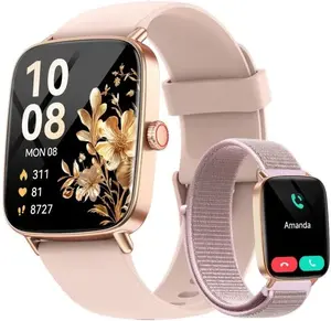 Smart Watch for Women, 1.85" HD Smartwatch Compatible iPhone/Samsung/Android (Answer/Make Calls), 100+ Sport Modes Fitness Tracker with Heart Rate/Sleep/SpO2 Monitor, IP68 Waterproof, with 2 Bands