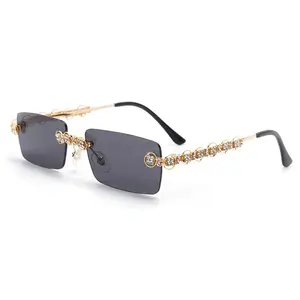 Lux Black Rectangular Rimless Rhinestone Sunglasses