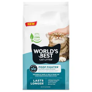 WORLD'S BEST CAT LITTER Poop Fighter Maximum Odor Defense, 15-Pounds - Natural Ingredients, Quick Clumping, Flushable, 99% Dust Free & Made in USA - Long-Lasting Odor Control & Easy Scooping