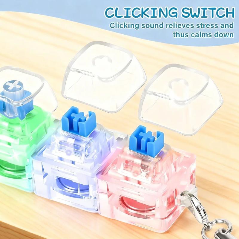 Keyboard Fidget Toy for Adults Fidget Keyboard Clicker Toys with LED Lights Keychain Stress Relief for Anxiety Decompression