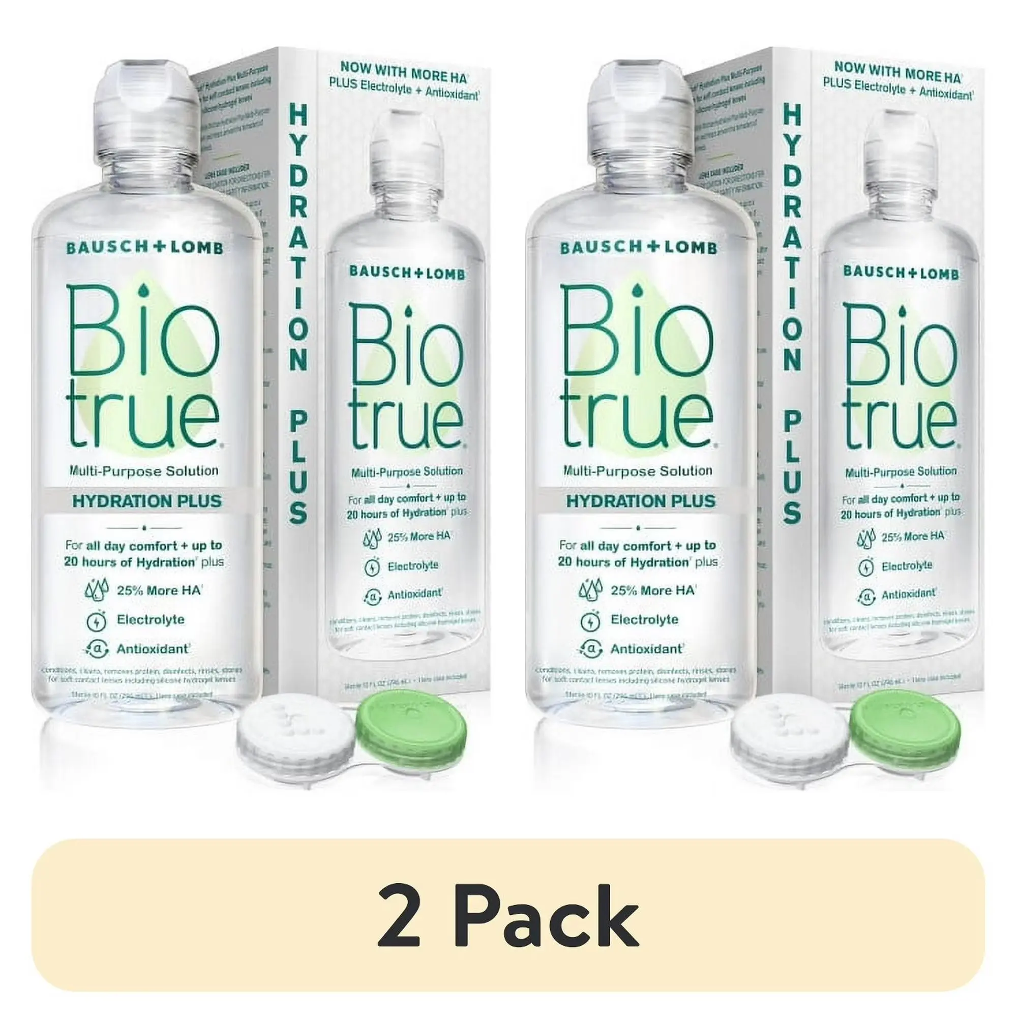 (2 pack) Biotrue Hydration Plus Multi-Purpose Contact Lens Solution and Cleaner For Soft Contacts with Case, 10 fl oz Moisturize