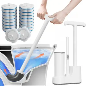 Disposable Toilet Brush and Plunger Set, Dual Handdle Toilet Plunger, All-in-1 Bathroom Cleaning Kit with 18PCS Refills, Toilet Cleaning Stick and Ventilated Holder (White)