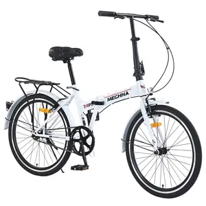 24 Inch Folding Bike for Adults with  Fenders, Steel Frame Single Speed City Commuter, Dual V-Brake Portable Compact Bicycle for Men & Women