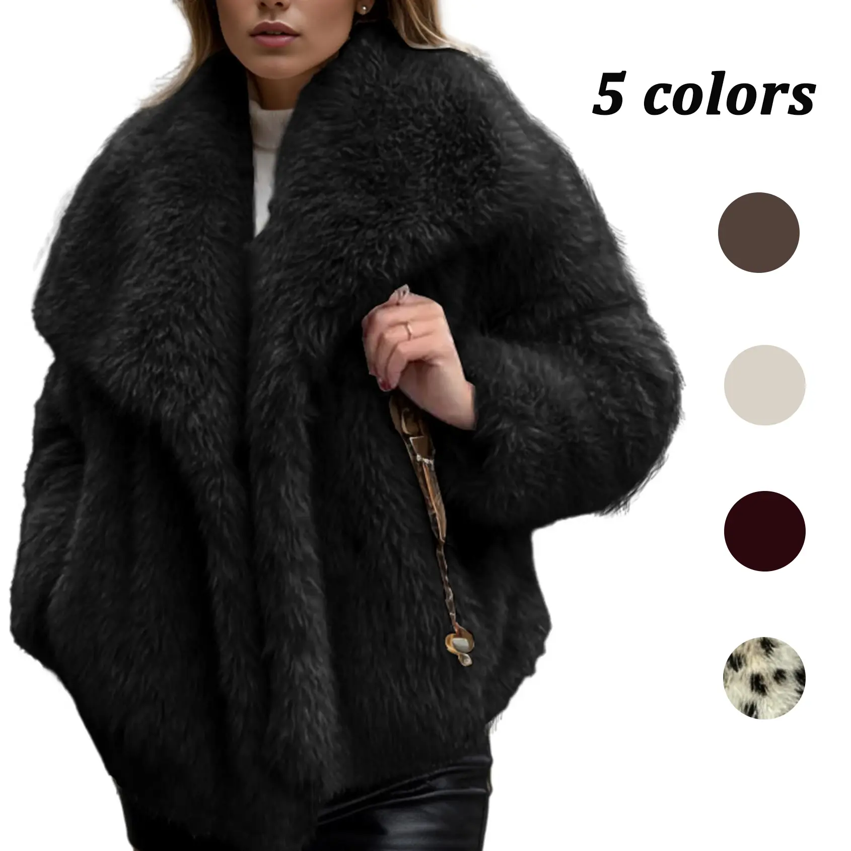 Yimoon Womens Faux Fur Coat Lapel Open Front Fluffy Shaggy Jacket Winter Warm Furry Overcoat