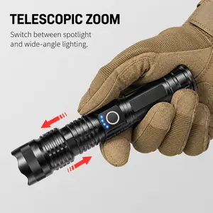 Ultra-long distance large aperture LED flashlight, support USB charging, biu rest yes, outdoor portable lighting, hunting flashlight, emergency flashlight