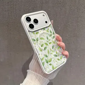 Floral Whisper Green Magnetic Snap Case,phone Case Suitable for Iphone 11/12/13/14/15/16/17 Pro Promax Plus Air and Samsung S22/S23/S24/S25 Plus Ultra Fe,Shockproof Slim Protective Cover