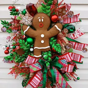 Gingerbread Wreath with Festive Decorations and Red and Green Accents