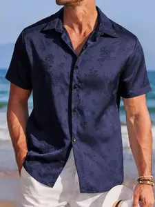 Men's Ditsy Floral Print Short Sleeve Shirt, Casual Style Shirt, Regular Fit Casual Soft Comfy Button Front Collared Top for Summer, Fashion Men's Clothes for Daily Wear, Fabric, Menswear