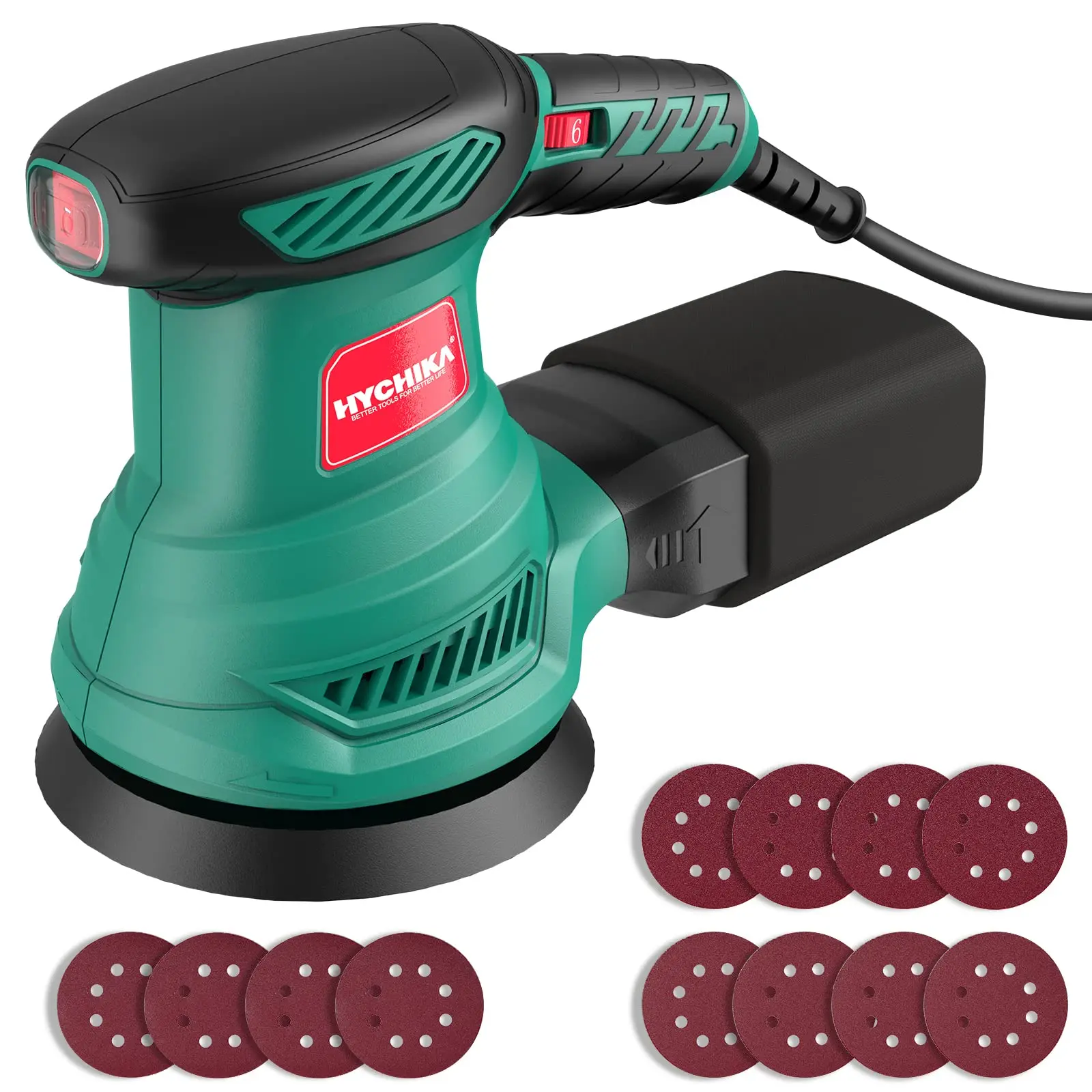 5-Inch Random Orbital Sander, 13000RPM, with 6 Various Speeds, Palm Sander with 12 Sandpapers, Dust Bag, Fit for Woodworking/Sanding