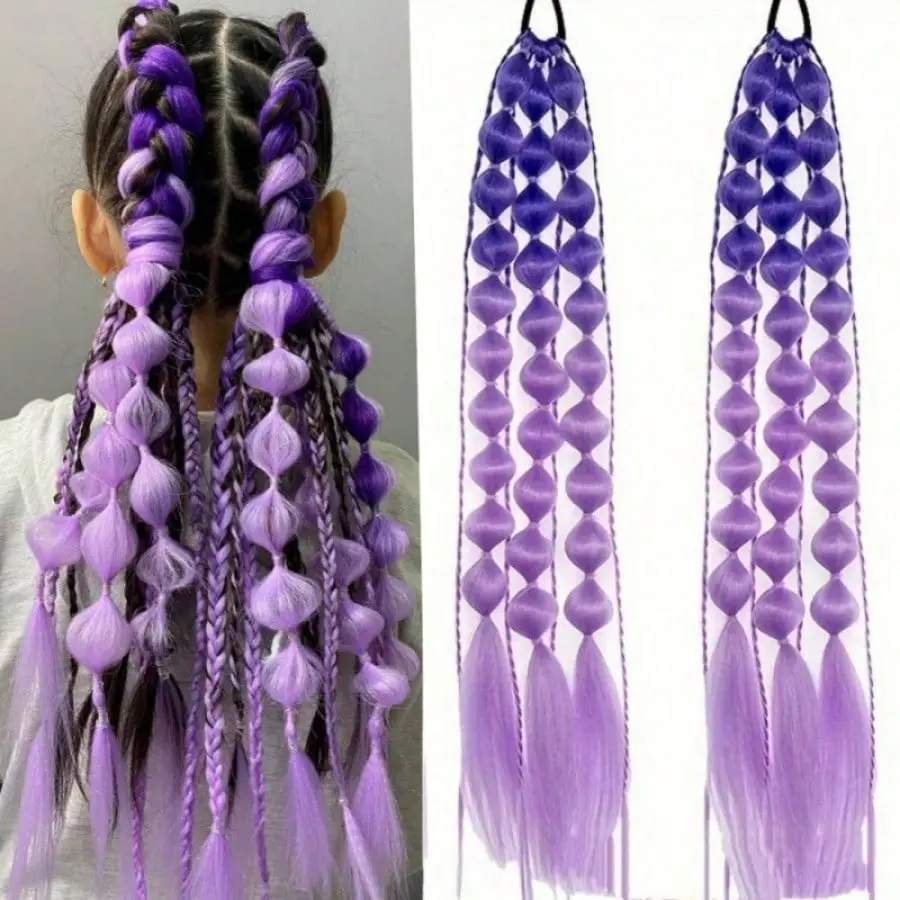 Long Rainbow Gradient Hair Extensions Ponytail, Synthetic Braided Hair Tie for Festivals and Cosplay, Synthetic Pony Tail