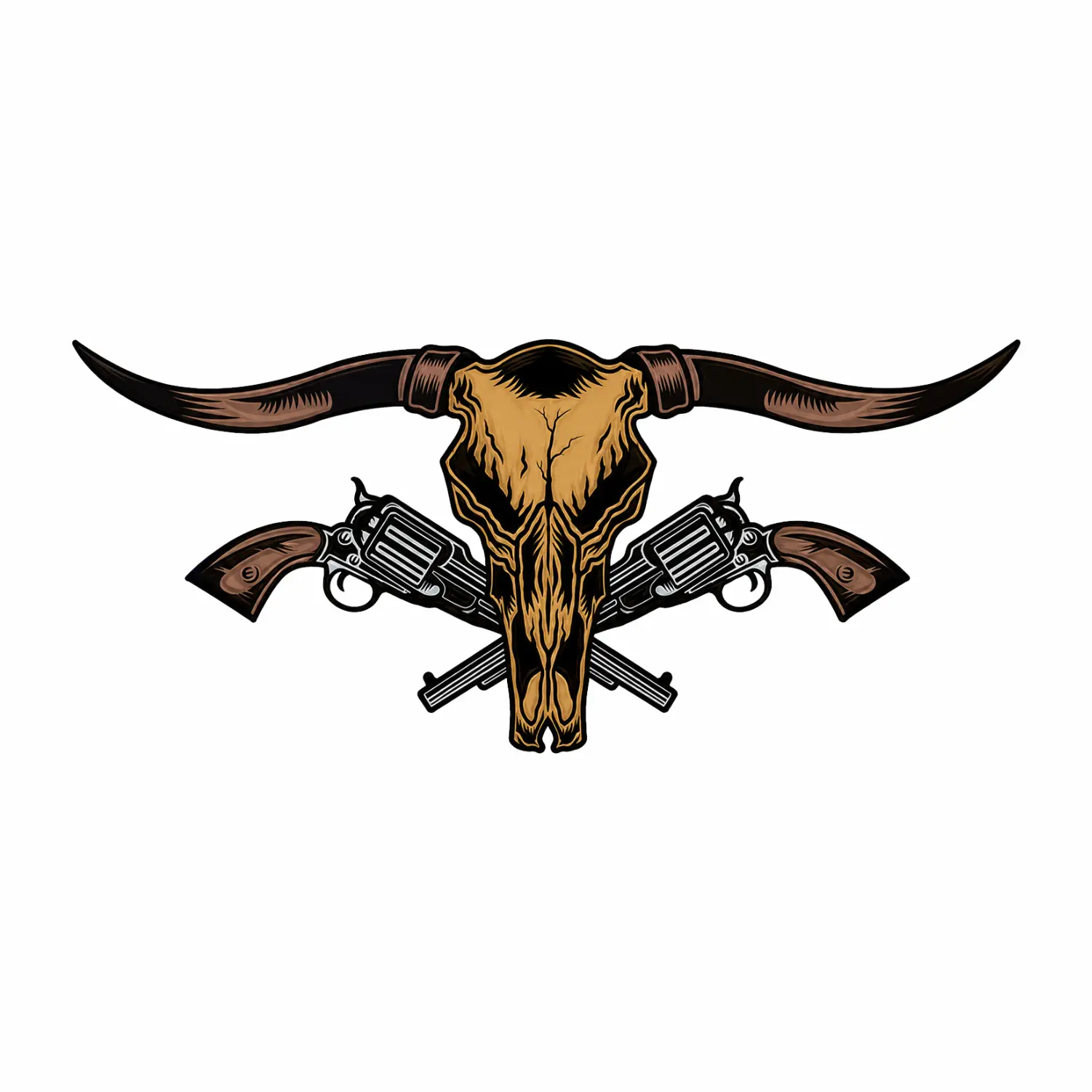 Longhorn Skull Revolver Sticker, Western Cowboy Gun Decal, Bull Skull Western Vinyl Sticker, Rustic Ranch Hunting Sticker, Cowboy Gift