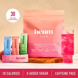 Beam Glow Variety Pack — 30 Single-Serve Sticks for Women’s Hormone Balance, Skin, Hair & Nail Support (Strawberry Kiwi, Raspberry, Blue Raspberry, Watermelon Superblend)
