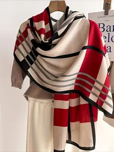 [Soft Scarf] Soft Warm Color Block Striped |   Faux Shawl Wrap Shawl for Women Casual Outdoors Checkered Scarf