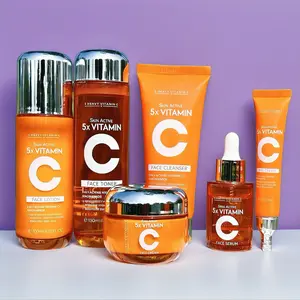 5X Vitamin C Facial Care Set with Cleanser Toner Face Serum Cream & Eye Cream Gentle Skin Cleaning Care Travel  Size Kit Daily  Hydrate Moisturizing Moisturizer Moisture Hydrating