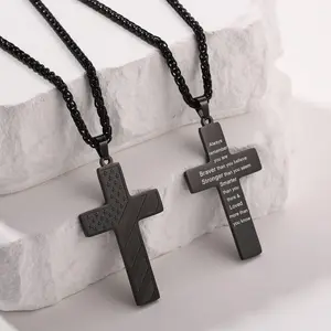 Cross Necklace with Bible Verse & American Flag Pendant – Stainless Steel Men's Jewelry Gift | Faith-Inspired, Bold & Patriotic Chain for Him
