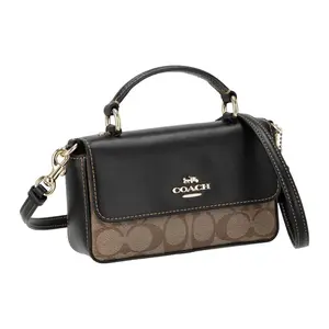 COACH Josie 18 Moonlight Box Flap Top Handle Bag for Women – Classic Monogram Coated Canvas and Smooth Leather, Khaki and Black