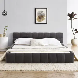Upholstered Queen Platform Bed Frame with Headboard, Soft Cloud Bed Frame Shell-Shaped,Sturdy Slats, Heavy Duty 500 lbs, Queen Size Cloud Bed for Bedroom, No Box Spring Needed, Easy Assembly