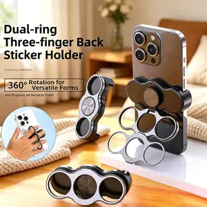Dual Loop 3-Finger Phone Ring Holder, 360 Rotation Foldable Desktop Stand for Daily Use Durable Landscape