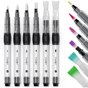 Water Brush Pens 6-Pack Leak-Proof Refillable Watercolor Pens for Acrylic and Gouache Painting - Includes Pointed & Flat Tip Styles - Portable Water Brushes for Artists, Beginners, Adults