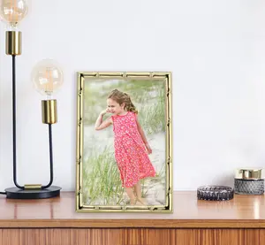 4x6'' Bamboo Detail Design Gold Metal Picture Frame 2pack, Elegant gold Plated Photo Frames 4 x 6'' With Soft Touch Velvet Backing for Desktop and Wall Décor(Gold)