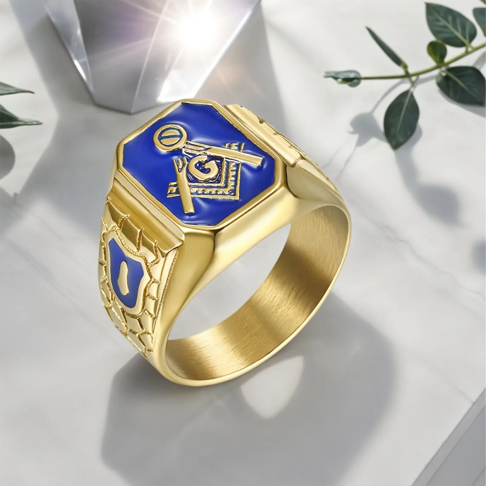 1 Pcs European and American New Trendy Punk Freemason Stainless Steel AG Ring, Men's Finger Jewelry for Parties and Banquets